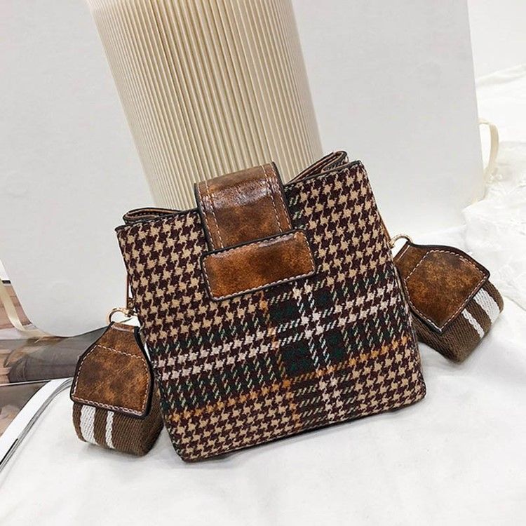 Houndstooth Ullblandningar Fatformad Rutnät Crossbody-Väska