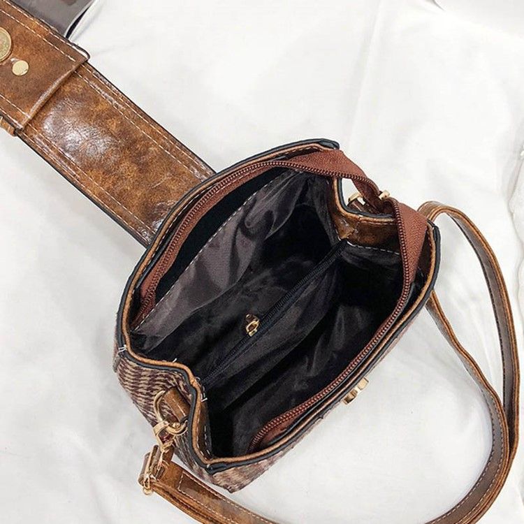 Houndstooth Ullblandningar Fatformad Rutnät Crossbody-Väska