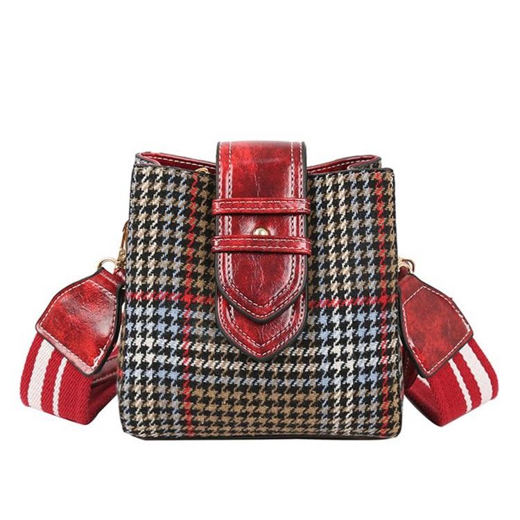 Houndstooth Ullblandningar Fatformad Rutnät Crossbody-Väska