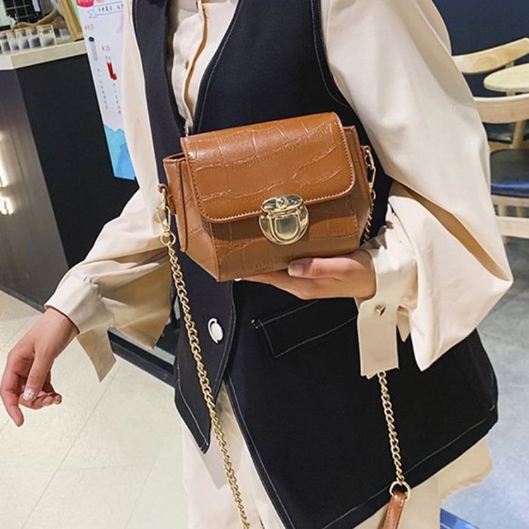 Kedja Pu Alligator Rektangel Crossbody-Väskor