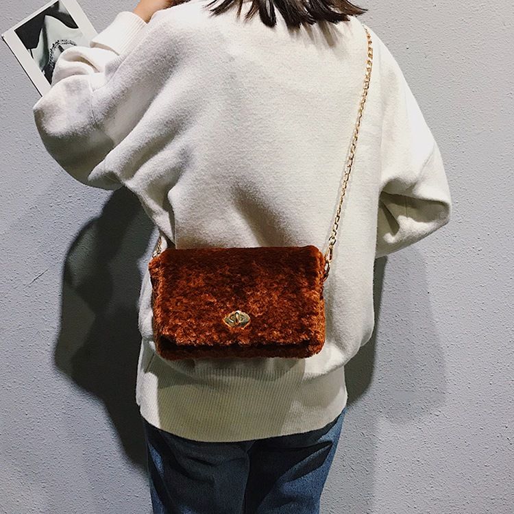 Lås Vanliga Velour Rektangulära Crossbody-Väskor