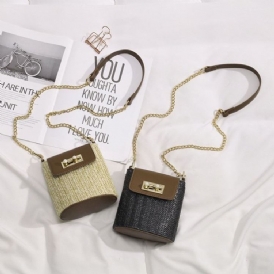 Patchwork Chain Grass Rectangle Crossbody Bags