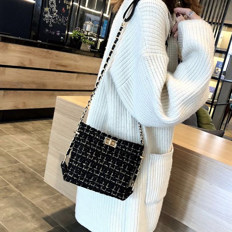 Pläd Stickad Ullblandningar Rektangulära Crossbody-Väskor