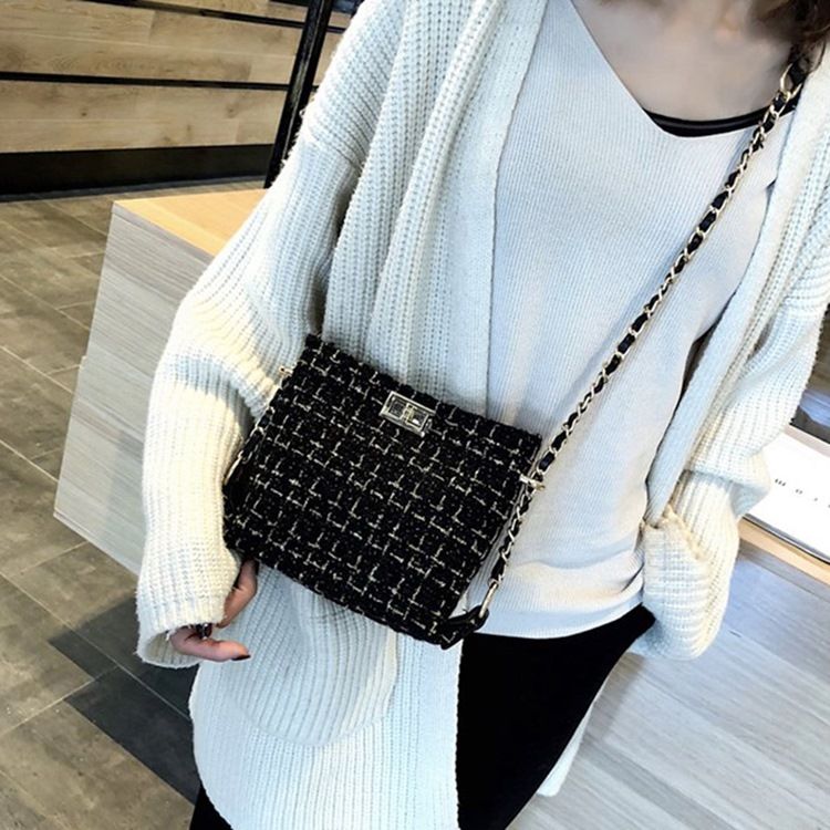 Pläd Stickad Ullblandningar Rektangulära Crossbody-Väskor
