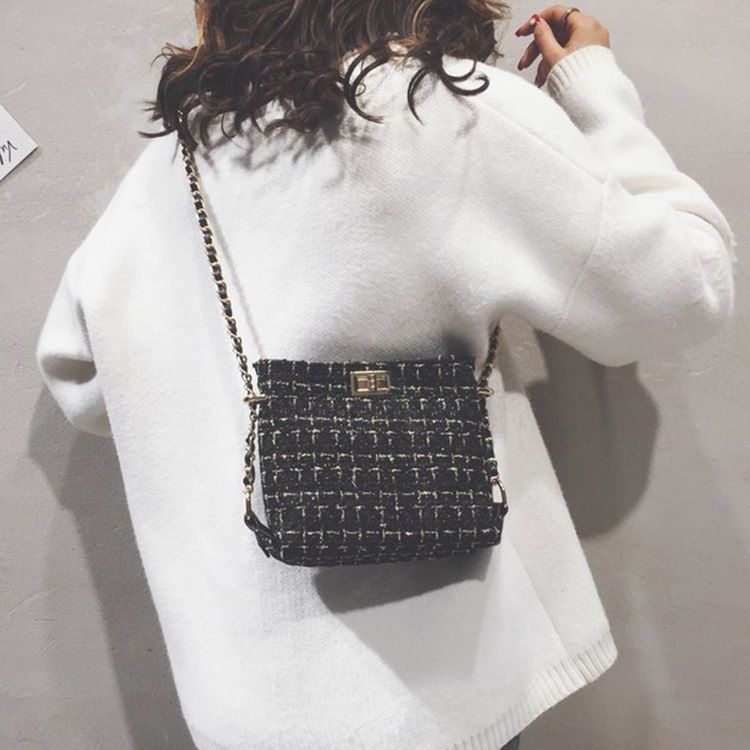 Pläd Stickad Ullblandningar Rektangulära Crossbody-Väskor
