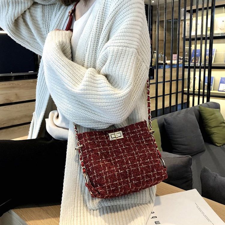 Pläd Stickad Ullblandningar Rektangulära Crossbody-Väskor