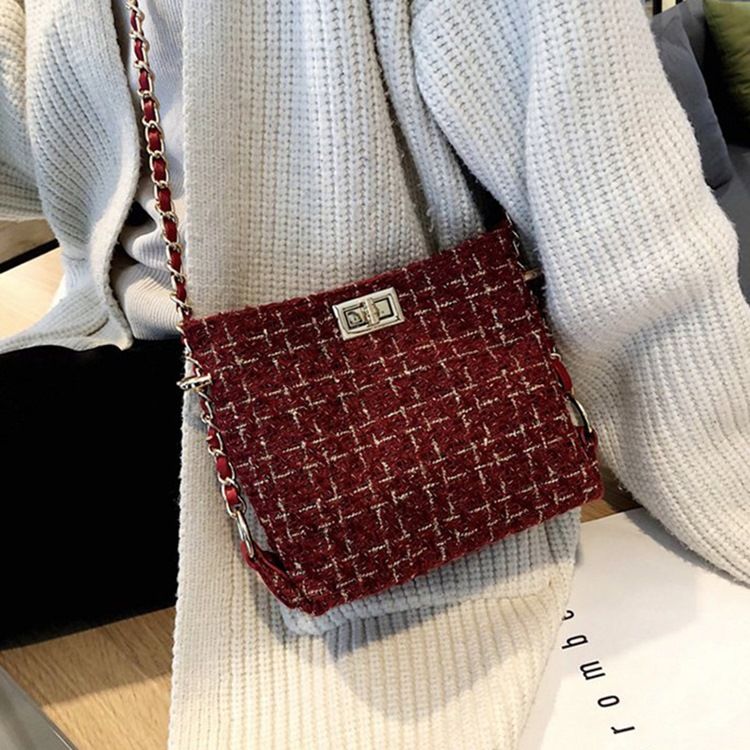 Pläd Stickad Ullblandningar Rektangulära Crossbody-Väskor
