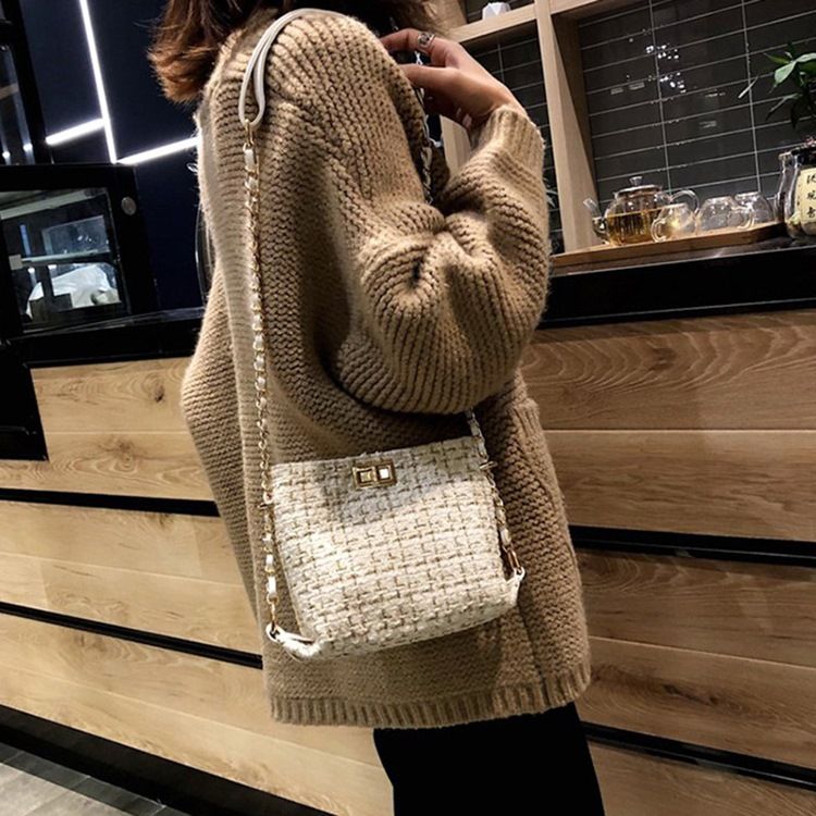Pläd Stickad Ullblandningar Rektangulära Crossbody-Väskor