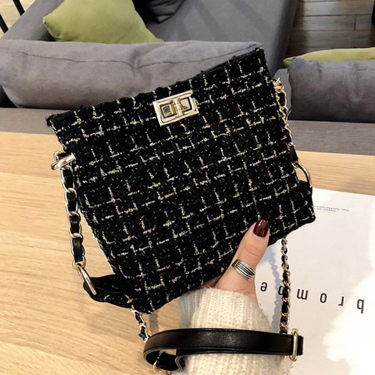 Pläd Stickad Ullblandningar Rektangulära Crossbody-Väskor