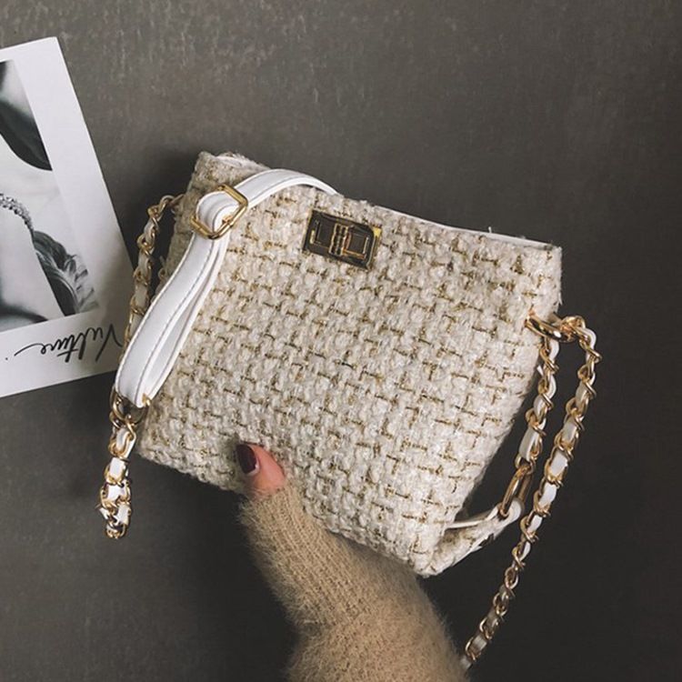 Pläd Stickad Ullblandningar Rektangulära Crossbody-Väskor