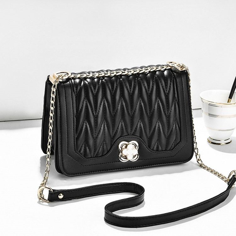 Plain Chain Rektangel Pu Crossbody-Väskor