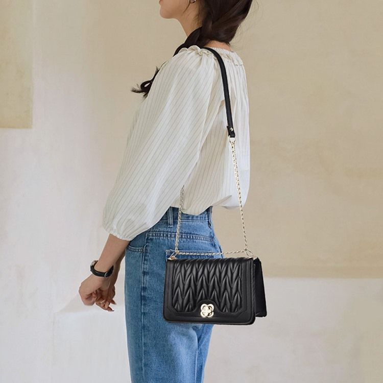Plain Chain Rektangel Pu Crossbody-Väskor