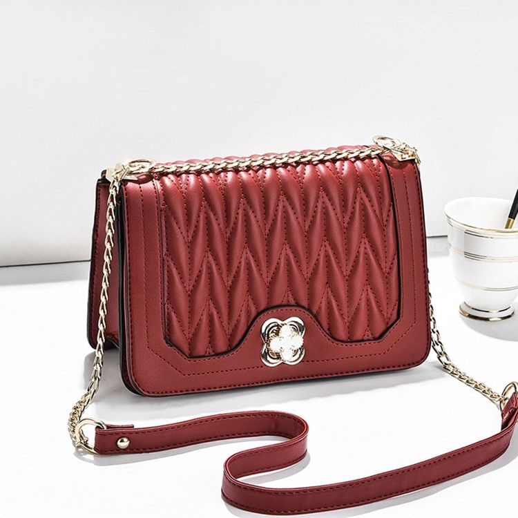 Plain Chain Rektangel Pu Crossbody-Väskor
