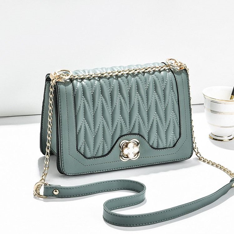 Plain Chain Rektangel Pu Crossbody-Väskor