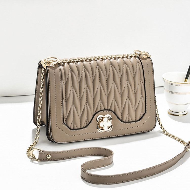 Plain Chain Rektangel Pu Crossbody-Väskor