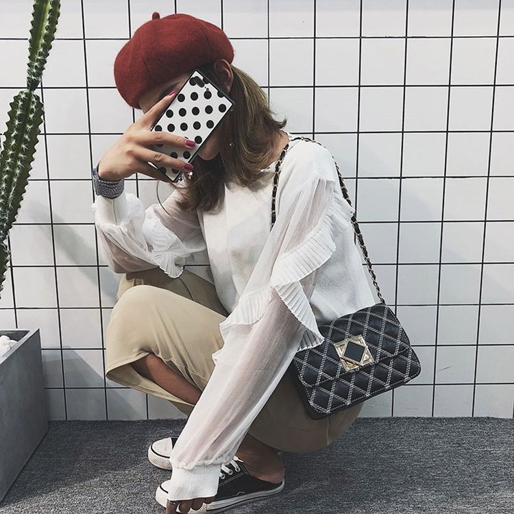 Plain Thread Pu Rektangel Crossbody Påsar