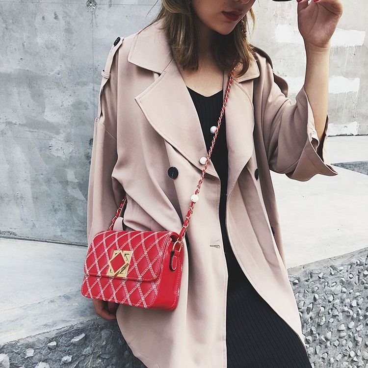 Plain Thread Pu Rektangel Crossbody Påsar