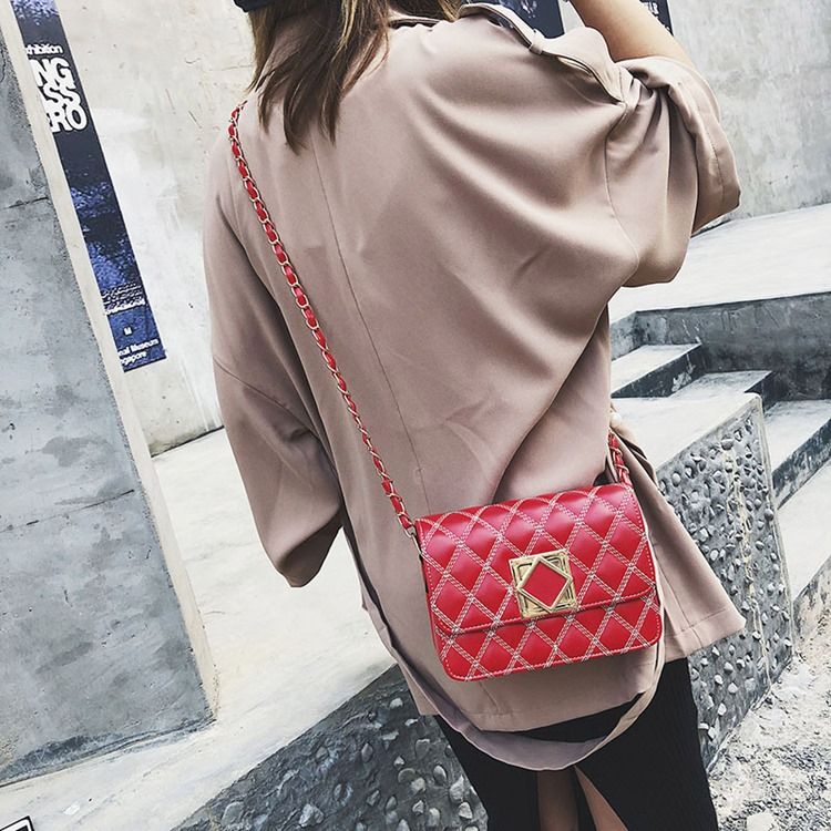 Plain Thread Pu Rektangel Crossbody Påsar