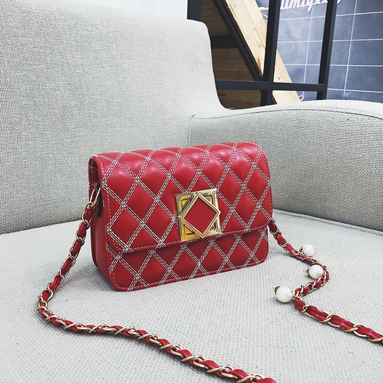 Plain Thread Pu Rektangel Crossbody Påsar