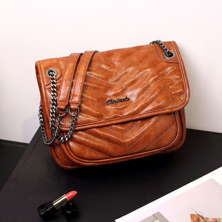 Pu-Kedja Vanliga Rektangulära Crossbody-Väskor