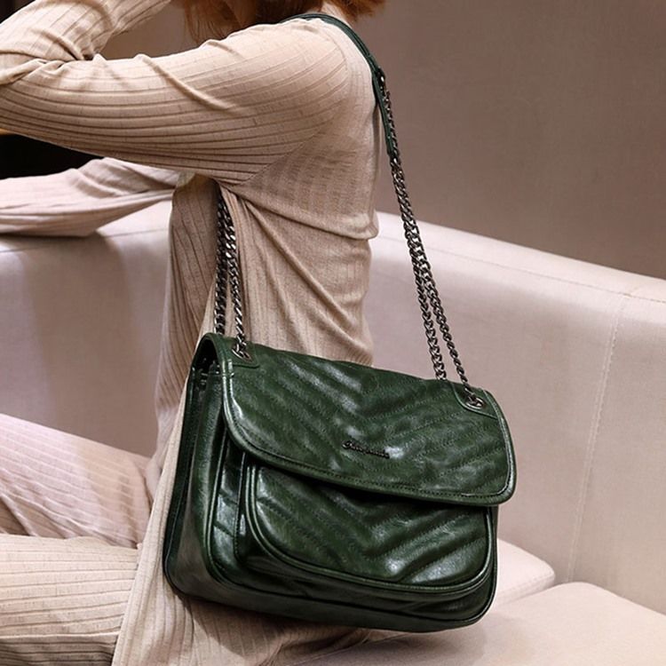 Pu-Kedja Vanliga Rektangulära Crossbody-Väskor