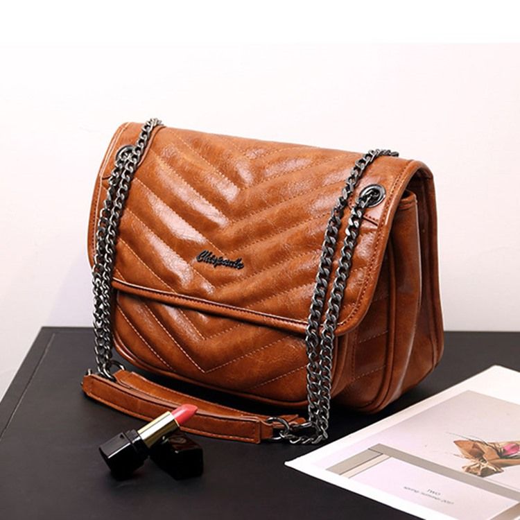 Pu-Kedja Vanliga Rektangulära Crossbody-Väskor