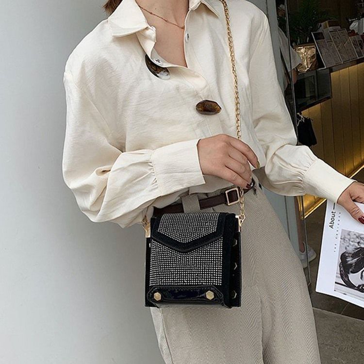 Pu Rhinestone Chain Rektangel Crossbody-Väskor