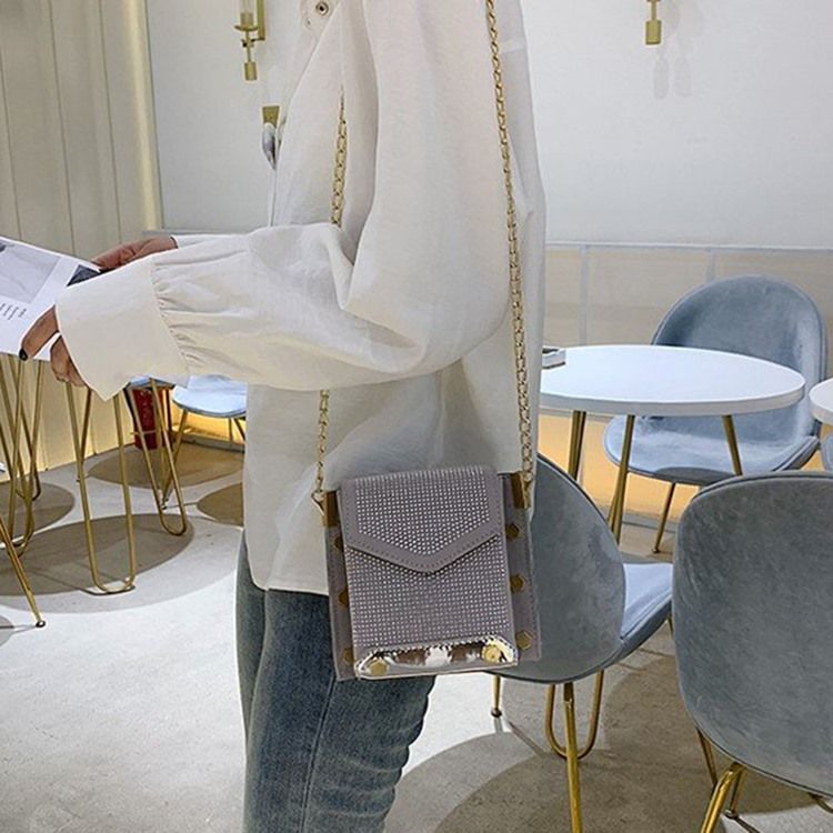 Pu Rhinestone Chain Rektangel Crossbody-Väskor