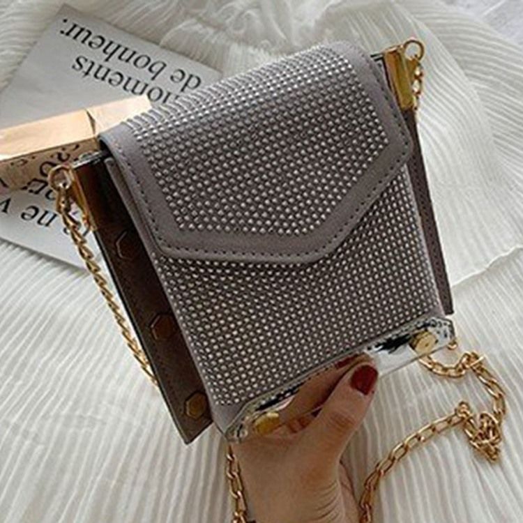 Pu Rhinestone Chain Rektangel Crossbody-Väskor