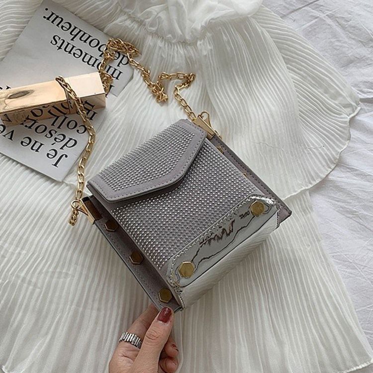 Pu Rhinestone Chain Rektangel Crossbody-Väskor