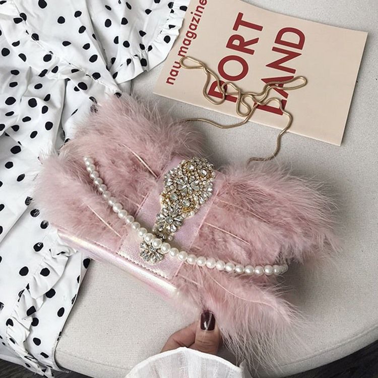 Pu Rhinestone Rectangle Crossbody-Väskor