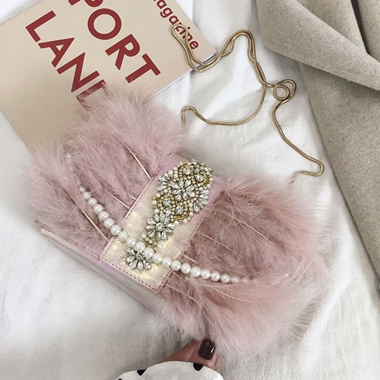 Pu Rhinestone Rectangle Crossbody-Väskor