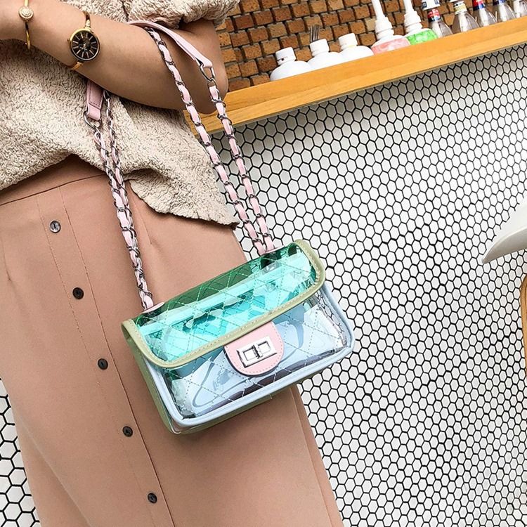 Pu Rutig Kedja Crossbody-Väskor Med Fjäderklaff