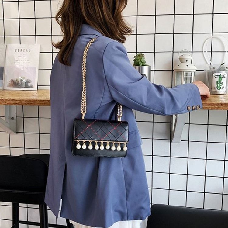 Pu Rutig Kedja Rektangulära Crossbody-Väskor