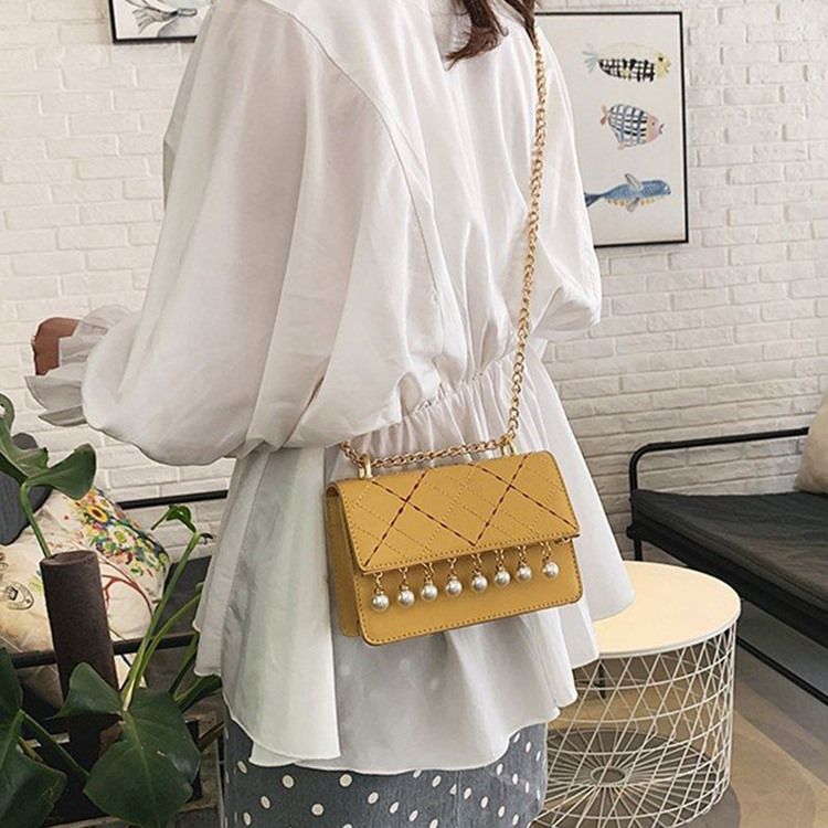 Pu Rutig Kedja Rektangulära Crossbody-Väskor