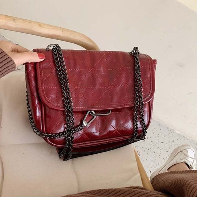 Pu Rutig Tråd Rektangel Crossbody-Väskor