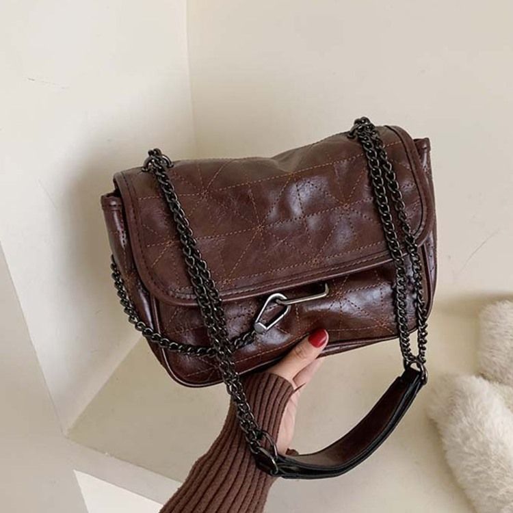 Pu Rutig Tråd Rektangel Crossbody-Väskor