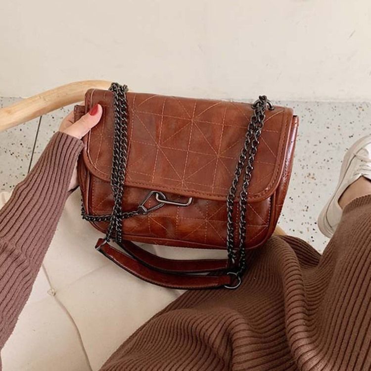 Pu Rutig Tråd Rektangel Crossbody-Väskor