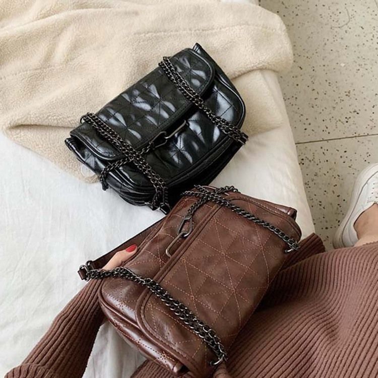 Pu Rutig Tråd Rektangel Crossbody-Väskor