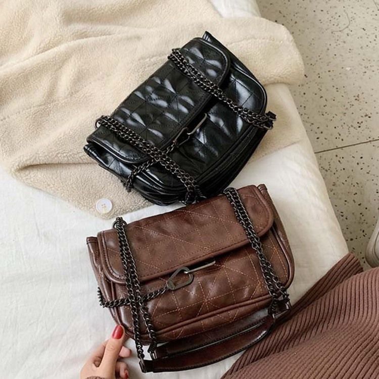 Pu Rutig Tråd Rektangel Crossbody-Väskor