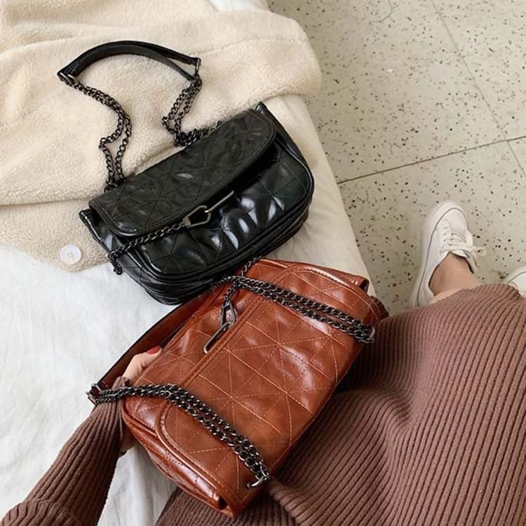 Pu Rutig Tråd Rektangel Crossbody-Väskor