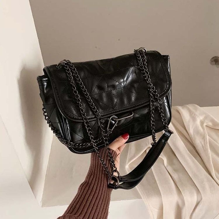 Pu Rutig Tråd Rektangel Crossbody-Väskor
