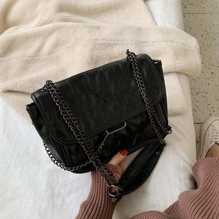 Pu Rutig Tråd Rektangel Crossbody-Väskor