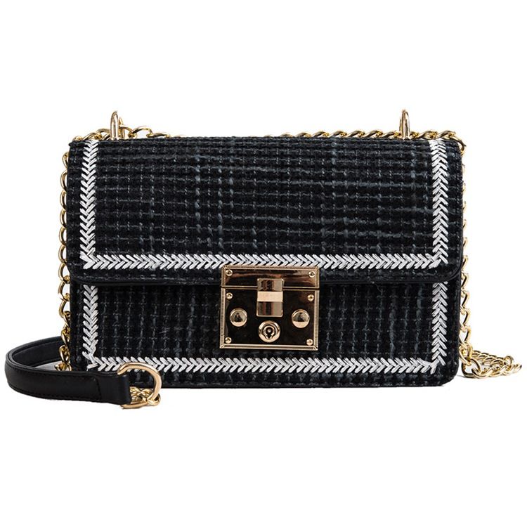 Pu Stickade Plädade Rektangulära Crossbody-Väskor
