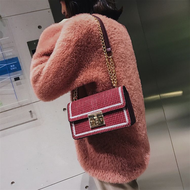 Pu Stickade Plädade Rektangulära Crossbody-Väskor