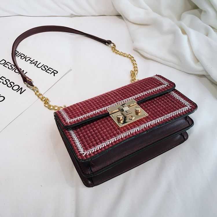 Pu Stickade Plädade Rektangulära Crossbody-Väskor