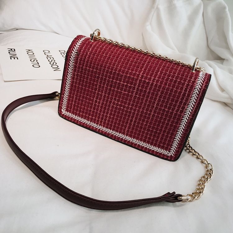 Pu Stickade Plädade Rektangulära Crossbody-Väskor