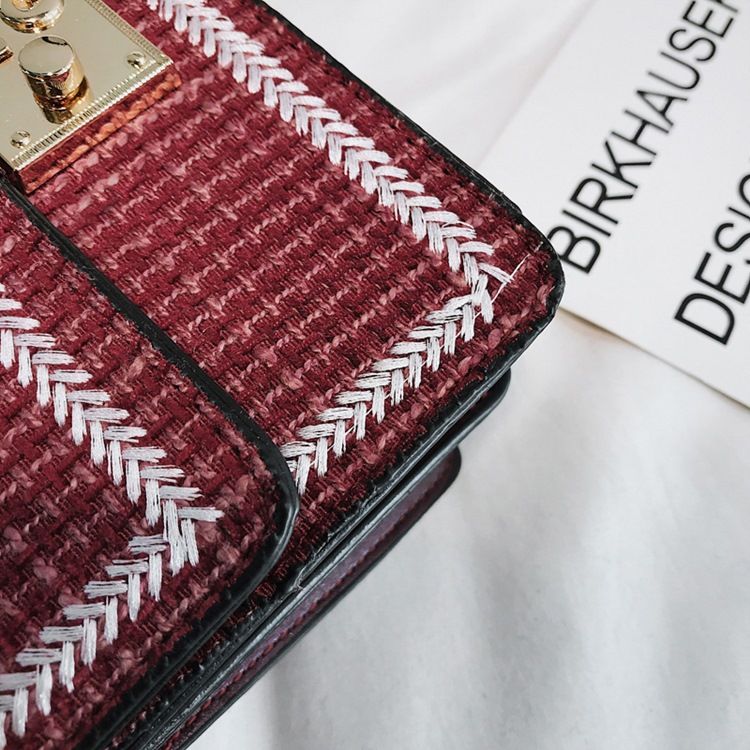 Pu Stickade Plädade Rektangulära Crossbody-Väskor