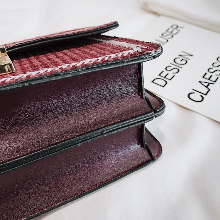 Pu Stickade Plädade Rektangulära Crossbody-Väskor