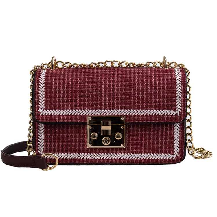 Pu Stickade Plädade Rektangulära Crossbody-Väskor